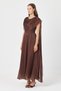Women's Shoulder Tulle Detailed Pleated Black Long Chiffon Dress - 3