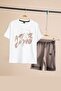 Ecru Graffiti Printed T-Shirt and Shorts Boys' 2-Piece Set 23775 - 3