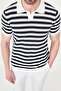 Striped Slim Fit Lapel Collar Men's Knitwear T-Shirt Ecru-Navy Blue - 11591.26Y - 6
