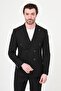 Straight Slim Fit Wide Collar Double Breasted Metal Buttoned Men's Jacket Black - 41496.26Y