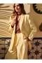 Hakim Lapel Collar Single Button Oversize Yellow Women's Suit Jacket and Trousers Set - 3