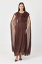 Women's Shoulder Tulle Detailed Pleated Black Long Chiffon Dress