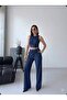 Zero Neck Halter Crop Top Elastic Lace-Up Pocketed Trousers Tassel Set - 3