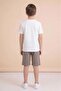 Ecru Graffiti Printed T-Shirt and Shorts Boys' 2-Piece Set 23775 - 6