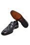 Dark Blue Color Laceless Genuine Leather Men's Shoes - 3