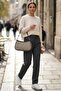 Patterned Baguette Women's Shoulder Bag – Beige Black Stylish Design - 3