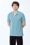 Men's Polo Collar Lily Embroidered 100% Cotton T-Shirt Light Blue White - 26Y 2118 - 6