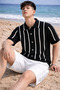 Striped Men's Knitwear Shirt Collar Cardigan Summer Comfortable Fit