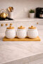 3-Piece Bamboo Stand Porcelain Vacuum Lid Tea, Sugar, Salt, Coffee and Spice Storage Jar Set - 5