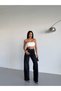 Women's Stoned Wide Leg Jean High Waist Wide Leg Denim Trousers Black Smoked Anthracite - 4