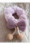 Fluffy Corded Bow and Pompom Detailed Plush Bagel Buckle (1 Piece)
