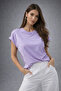 Women's Lilac Cotton Double Sleeve Detailed Crew Neck T-Shirt