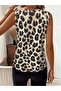 Women's Strappy V-Neck Leopard Print Single Jersey Blouse - 2