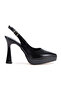 Women's Black Pointed Toe Platform Heeled Open Back Evening Dress Shoes