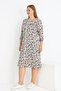 Women's Plus Size Patterned Pocketed Ribbed Full Zipper Cotton Three-Quarter Sleeve Dress - 2