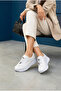 Women's White Lace-Up Thick Flat Sole Comfortable Daily Sports Shoes - 2