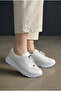 Women's White Lace-Up Thick Flat Sole Comfortable Daily Sports Shoes