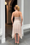 Women's Beige Halter Neck Crop Blouse Lined Skirt Two-Piece Set - 5