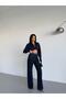 Women's Stoned Wide Leg Jean High Waist Wide Leg Denim Trousers Navy Blue - 3