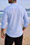 Men's Regular Fit Lapel Collar Linen Look Shirt - 3