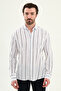 Striped Slim Fit Long Sleeve Men's Shirt White-Navy Blue - 27130.26Y