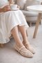 Ecru Beaded Embroidered Women's Mesh Ballerina Summer Wedding Dress Shoes - 5