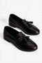 Women's Genuine Leather Ballerinas with Tassel Detail Loafer Perina Black