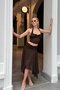 Women's Brown Halter Neck Crop Blouse Lined Skirt Two-Piece Set - 2