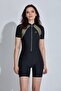 Women's Surfer Black Short Sleeve Half Zipper Jumpsuit Swimsuit - 2