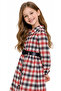 Girl's Button Closure Belted Plaid Patterned Red Color Midi Length Lumberjack Dress - 2
