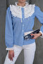 Striped Cotton Shirt with Lace Collar and Buttons on the Cuffs - 4