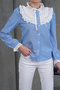 Striped Cotton Shirt with Lace Collar and Buttons on the Cuffs - 3