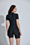 Women's Surfer Black Short Sleeve Half Zipper Jumpsuit Swimsuit - 4