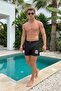 Printed Swim Shorts with Elastic Laces for Men, Lined Black Short Length Beach Shorts Ls-95848 - 2