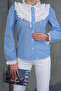 Striped Cotton Shirt with Lace Collar and Buttons on the Cuffs - 2