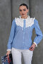 Striped Cotton Shirt with Lace Collar and Buttons on the Cuffs - 7