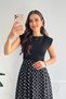 Women's Polka Dot Dress – Padded Shoulder Midi Dress with Chiffon Skirt - 2