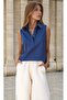 Women's Navy Blue Half Buttoned, Zero Sleeve, Long Back Slim Fit Linen Shirt Blouse Ss22-7158200