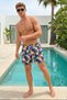 Swim Shorts Elastic Lace-Up Patterned Men's Lined Multi-Color Short Length Beach Shorts Ls-95780