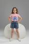 Ecru Crew Neck Printed Corduroy T-Shirt and Denim Skirt 2-Piece