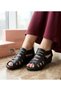Black Genuine Leather Orthopedic Comfortable Padded Sole Women's Sandals - 2