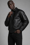 Men's Black Faux Leather Elastic Waist Oversize Jacket - 3