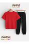Logo Printed Top and Bottom Tracksuit/T-Shirt Two-Piece Children's Set (Tracksuit with Pockets) - 2