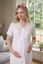 New Season Pomegranate Flower Maternity Full Length Summer Stylish Lace Design Buttoned Dressing Gown Nightgown Set - 7