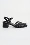 Women's Black Strappy Cage Detailed Mid-Heel Sandals Daily Stylish Comfortable Summer Shoes - 2
