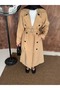 Kruvaze Collar Women's Trench Coat with Removable Belt and Buttons - 4