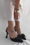 Fiorin Black Satin Ribbon Detail Women's Heeled Shoes - 7
