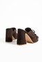 Summery Genuine Leather Brown Suede Women's High Heel Slippers - 4