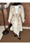 Kruvaze Collar Women's Trench Coat with Removable Belt and Buttons - 2