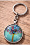 Unisex Metal Keychain with Colorful Tree Pattern Round Design - 2